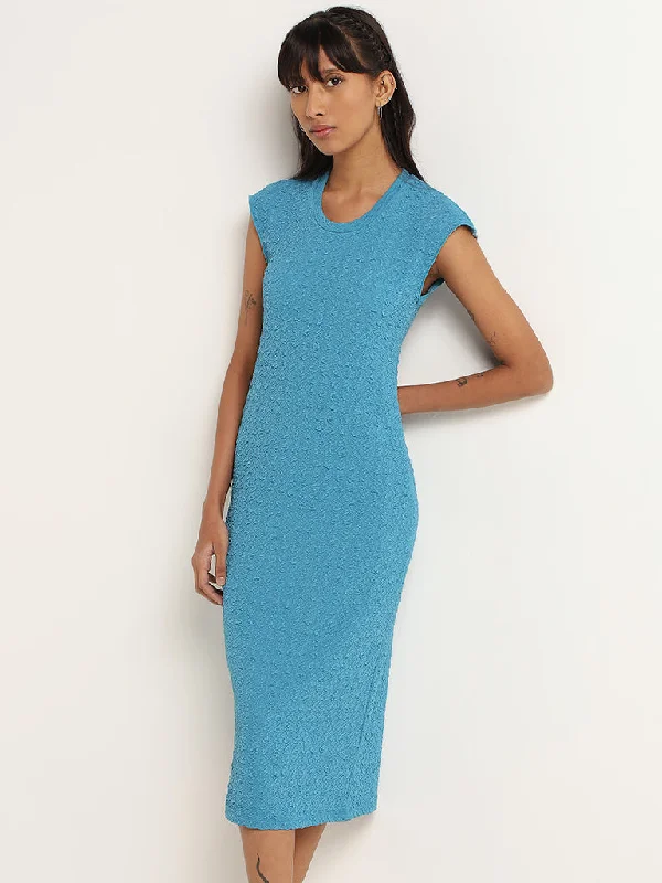 Nuon Blue Textured Midi Dress