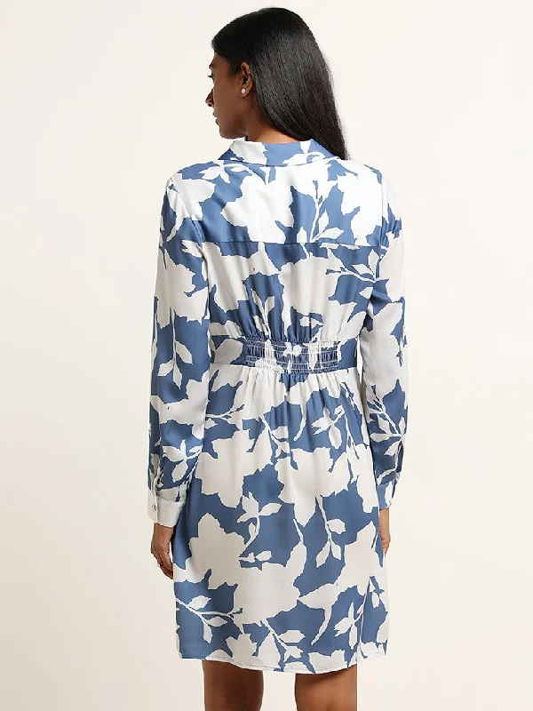 Wardrobe Blue Floral Wrap Shirt Dress